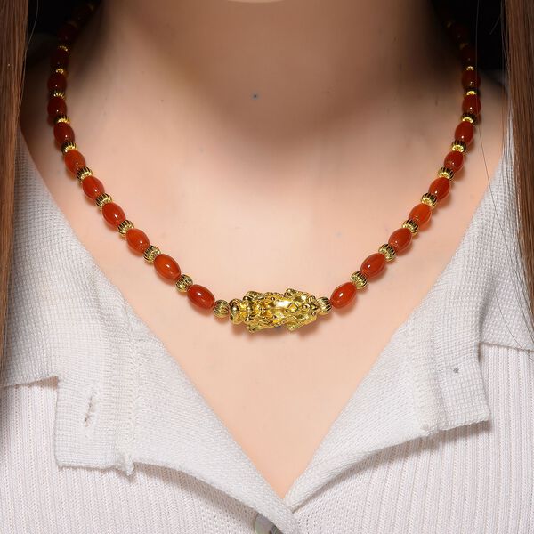Roter Achat Pixiu Halskette, ca. 45cm + 5cm extender, gelb vergoldet ca. 50.00 ct image number 2