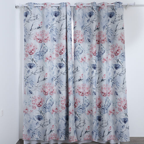 2er-Set - Verdunkelungsvorhänge mit 8 Metallringen, Blumenmuster, Rosa und Blau  image number 0