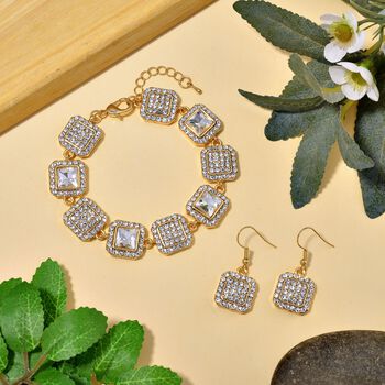 2er Set - Wei&szlig;er Kristall Armband und Ohrringe, goldfarben