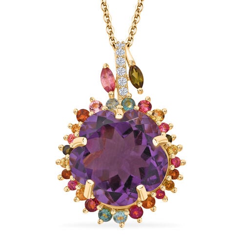 AA Afrikanischer Amethyst, Mehrfarbig-Turmalin Schmuckset 925 Silber Gelbgold Vermeil ca. 11,03 ct. image number 0