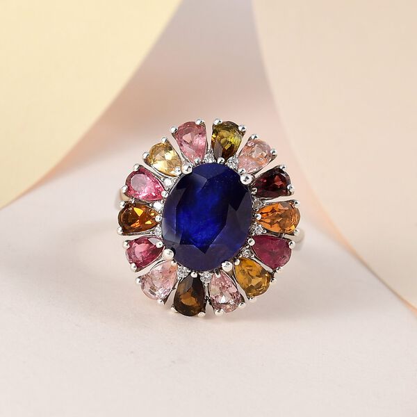 Masoala Saphir (Fissure gef&uuml;llt), mehrfarbiger-Turmalin Ring 925 Silber platiniert (Gr&ouml;&szlig;e 17.00) ca. 8.61 ct image number 2