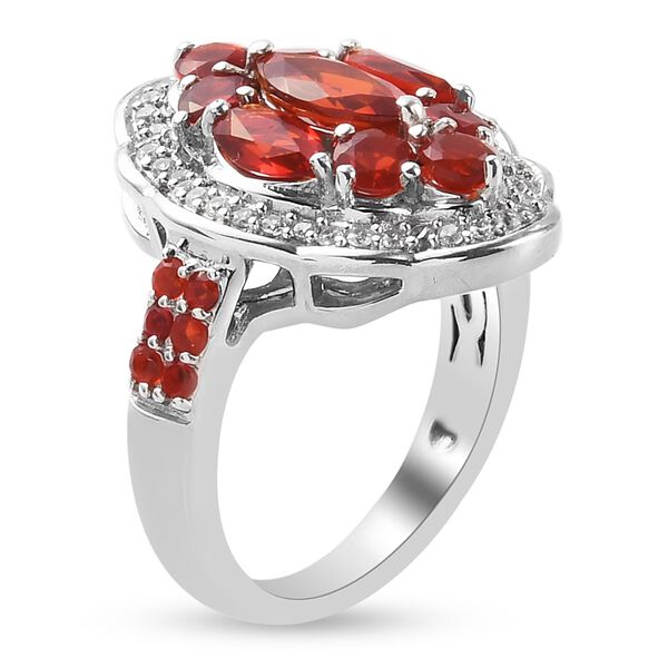 Mexikanischer Kirschfeuer-Opal und Zirkon Ring 925 Silber Platin-&Uuml;berzug image number 4