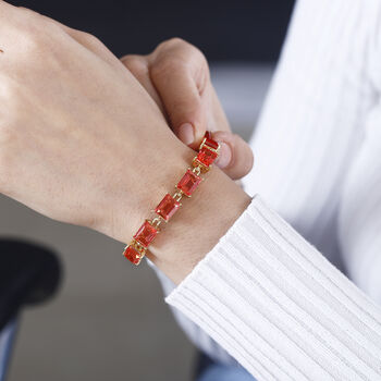 Padparadscha Quarz Triplette Armband ca. 20 cm 925 Silber 750 Gelbgold Vermeil ca. 39,02 ct.