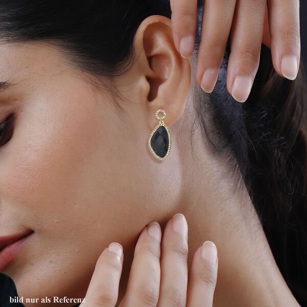 Schwarz gef&auml;rbter Achat, wei&szlig;e Zirkonia Ohrringe, ca. 13.00 ct image number 2