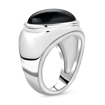 2er-set schwarz gef&auml;rbter Achat-Ring und Anh&auml;nger mit Kette, ca. 50 cm, 316L Edelstahl , ca. 27.00 ct