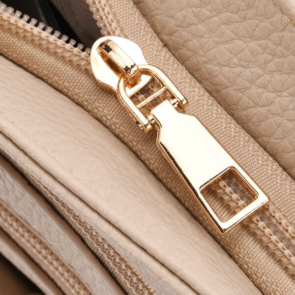 Elegante Umh&auml;ngetasche aus feinem Lederimitat mit Mehrfachf&auml;chern, 24x27 cm, Steingrau image number 7