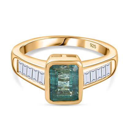 Gemfields Smaragd, Moissanit Ring, 925 Silber Gelbgold Vermeil, (Gr&ouml;&szlig;e 18.00) ca. 2.05 ct