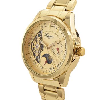 GENOA TIME V2 - Automatik-Armbanduhr, Mechanisches Uhrwerk, Edelstahlarmband, Goldfarben, Champagnerfarbenes Zifferblatt