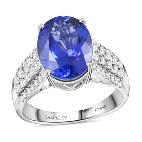 RHAPSODY zertifiziert und geprüft AAAA Tansanit und VS-EF Diamant Ring in 950 Platin - 6,60 ct.