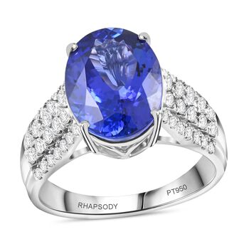 RHAPSODY zertifiziert und gepr&uuml;ft AAAA Tansanit und VS-EF Diamant Ring in 950 Platin - 6,60 ct.