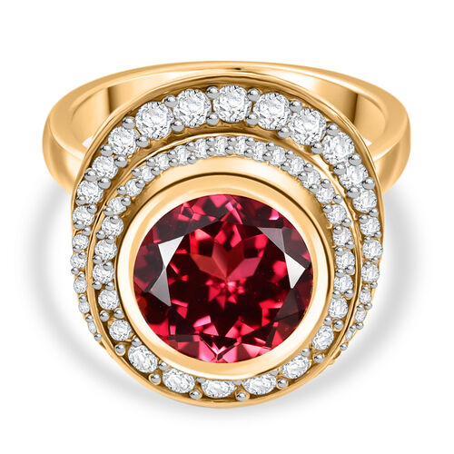 D'Joy Lab Created Padparadscha-Saphir, Weißer Zirkon Ring 925 Silber 750 Gelbgold Vermeil (Größe 17.00) ca. 6,39 ct image number 0