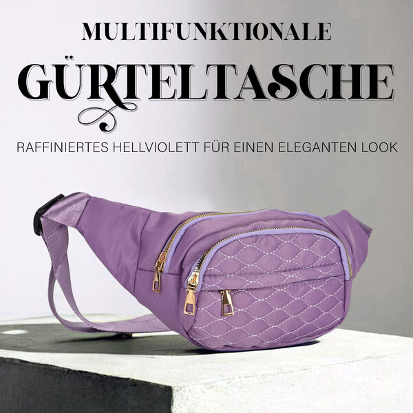 Multifunktionale RFID-gesch&uuml;tzte Nylon G&uuml;rteltasche mit Schnellverschluss, 36x4x13cm, Lila image number 2