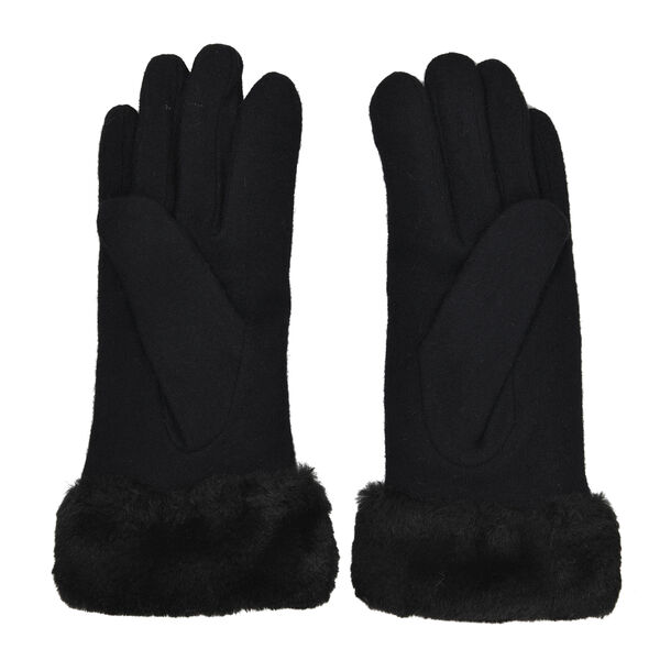 LA MAREY - Kaschmirwolle Handschuhe mit Kunstfell Bord&uuml;re,  Schwarz