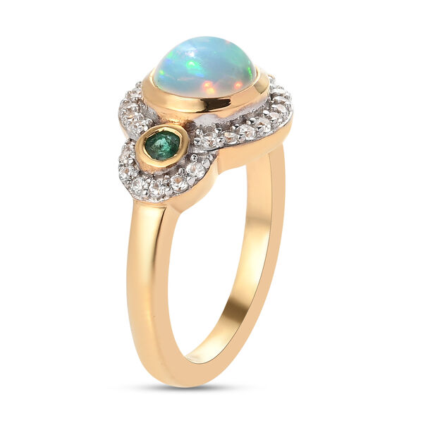 Natürlicher Äthiopischer Opal und Sambischer Smaragd Ring 925 Silber vergoldet  ca. 1,52 ct image number 5