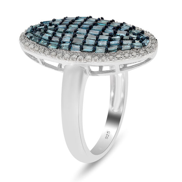 Blauer und Wei&szlig;er Diamant Cluster Ring 925 Silber Platin-&Uuml;berzug image number 4