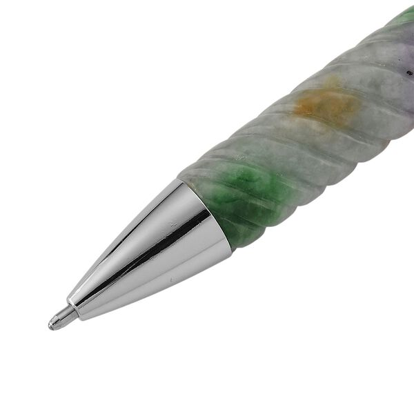 Mehrfarbiger Jadeit Kugelschreiber im gedrehten Design, mit wei&szlig;em Kristall und rhodiniertem Legierungsmetall, 13,4 cm image number 4