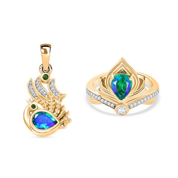 D'Joy Pfau Triplett Quarz und Zirkon Ring und Anh&auml;nger