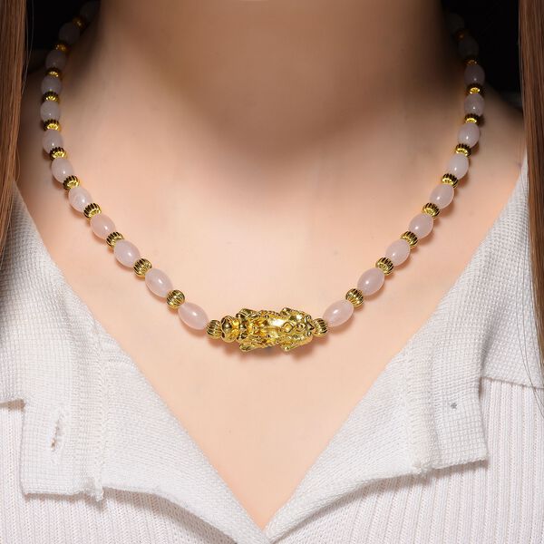 Rosenquarz Pixiu Halskette, ca. 45cm + 5cm extender, gelb vergoldet ca. 50.00 ct image number 2