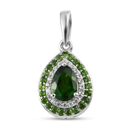 Natürlicher Chromdiopsid und Zirkon Anhänger 925 Silber platiniert ca. 1,12 ct
