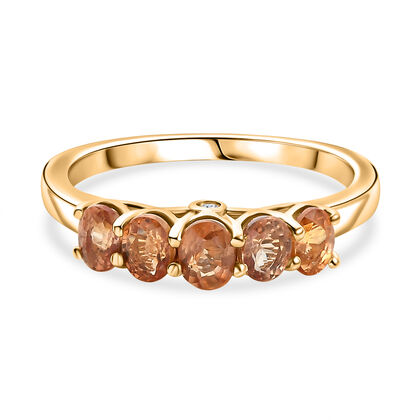 D'Joy AA Goldener Saphir, Wei&szlig;er Diamant Ring 925 Silber 750 Gelb Vergoldet (Gr&ouml;&szlig;e 18.00) ca. 1,24 ct