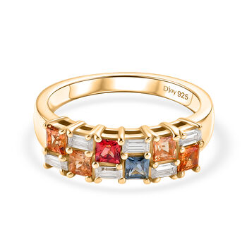 D'Joy Mehrfarbig Saphir, Moissanit Ring 925 Silber 750 Gelbgold vermeil (Gr&ouml;&szlig;e 17.00) ca. 1,24 ct