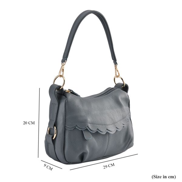 Crossbody Bag aus echtem Leder, gewelltes Design, grau image number 7