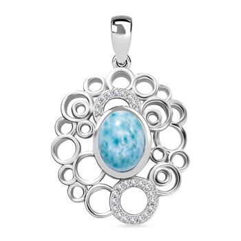 AA Nat&uuml;rlicher gr&uuml;ner Larimar, Wei&szlig;er Zirkon Anh&auml;nger 925 Silber rhodiniert ca. 2.56 ct