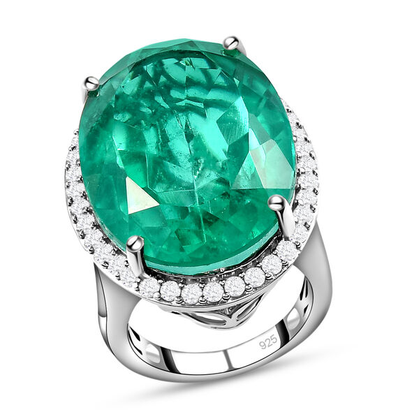 Smaragd-Triplett-Quarz und wei&szlig;er Zirkon-Ring - 34,05 ct. image number 4