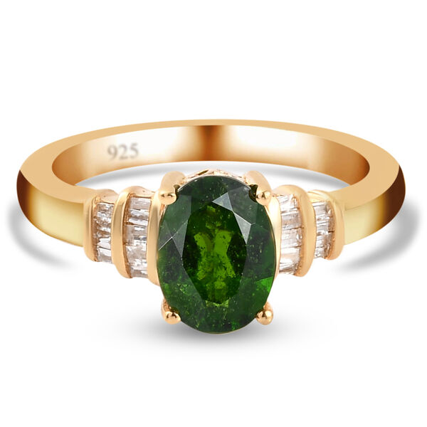 nat&uuml;rlicher Chromdiopsid und Diamant Ring 925 Silber vergoldet