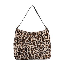 Leopardenmuster-Fellimitat-Tasche, 46x11x35 cm, Braun-Beige