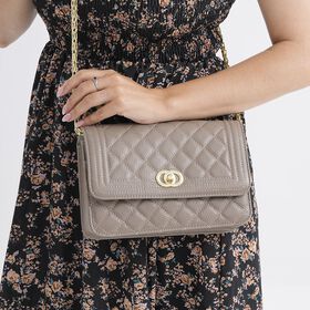 100% Echtleder Crossbody Tasche mit Metallkettenriemen in Stepp-Optik, 23,5x15x8cm, Schwarz