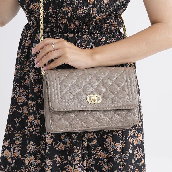 100% Echtleder Crossbody Tasche mit Metallkettenriemen in Stepp-Optik, 23,5x15x8cm, Schwarz image number 3