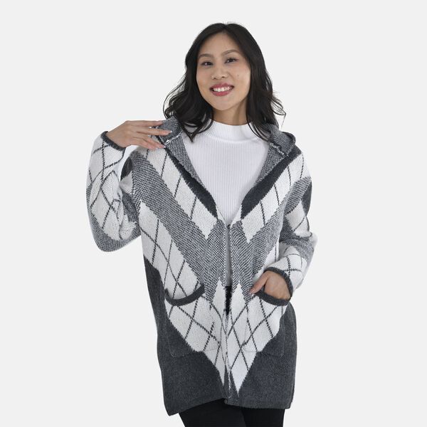 Winter-Kapuzenpullover mit 2 Taschen, Schwarz und wei&szlig; image number 3