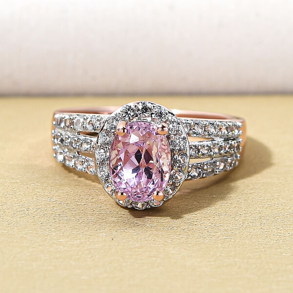 AA Martha Rocha Kunzit und wei&szlig;er Zirkon-Ring, 925 Silber Ros&eacute;gold Vermeil  ca. 2,62 ct image number 2