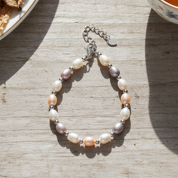 Mehrfarbige S&uuml;&szlig;wasser Perle Armband ca. 16.5 cm + 3.5 cm Extender, Nickelfreies Messing, Silberfarben