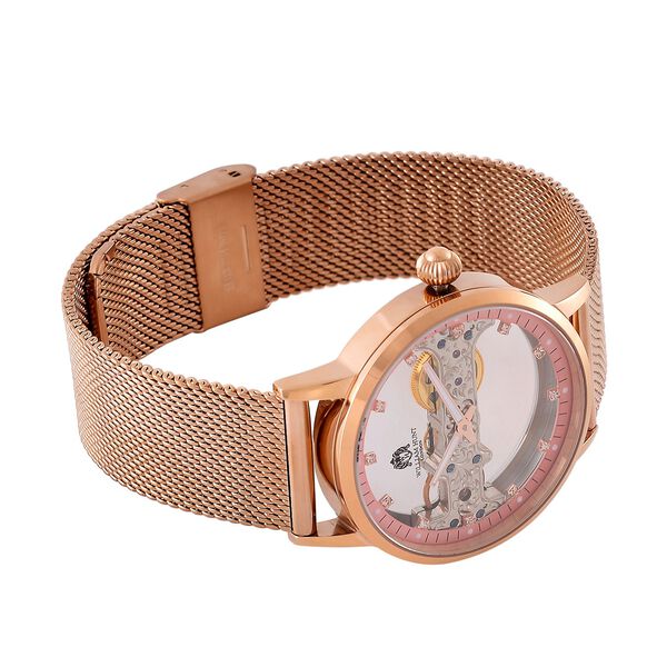 WILLIAM HUNT Wasserdichte Uhr mit Automatikwerk und Netzarmband in Goldton, 24cm image number 5