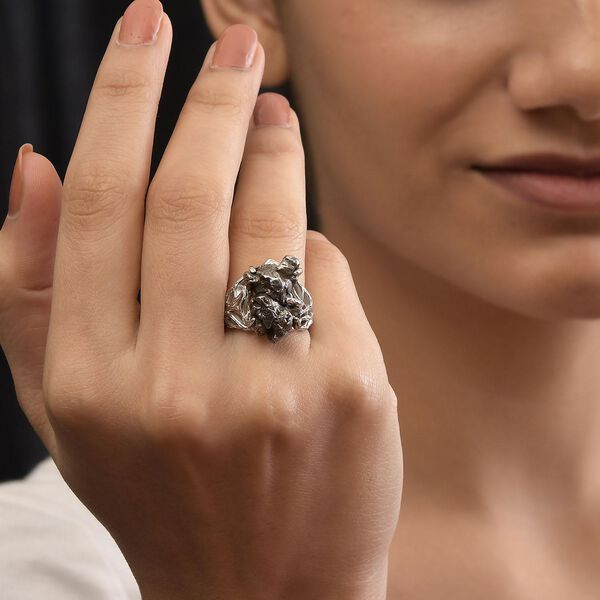 Meteorit-Ring, 925 Silber platiniert (Gr&ouml;&szlig;e 17.00) ca. 20,00 ct image number 3
