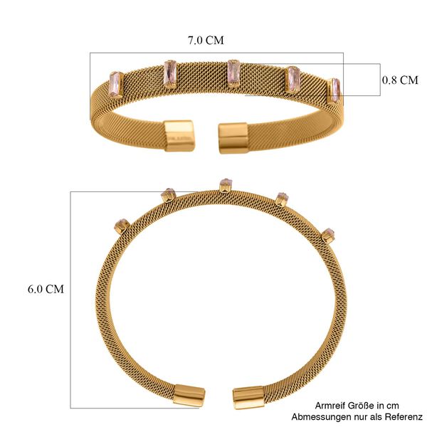 Rosa Kristall Armreif, flexibel (ca. 18-19 cm), 316L Edelstahl, goldfarben image number 4
