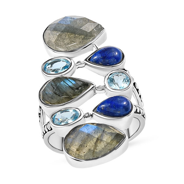 Sajen Silber - Labradorit, Blauer Quarz, Lapislazuli Ring 925 Silber rhodiniert (Gr&ouml;&szlig;e 19.00) ca. 8.59 ct image number 7