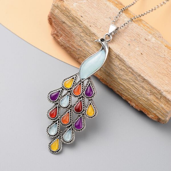 Multi Quarzit und schwarzer Kristall-Anhänger mit 72cm Kette - 35 ct. image number 2