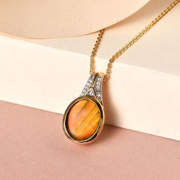 Kanadischer Ammolit und wei&szlig;er Zirkon-Anh&auml;nger mit Kette, 925 Silber vergoldet ca. 2.85 ct