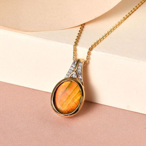 Kanadischer Ammolit und wei&szlig;er Zirkon-Anh&auml;nger mit Kette, 925 Silber vergoldet ca. 2.85 ct image number 3