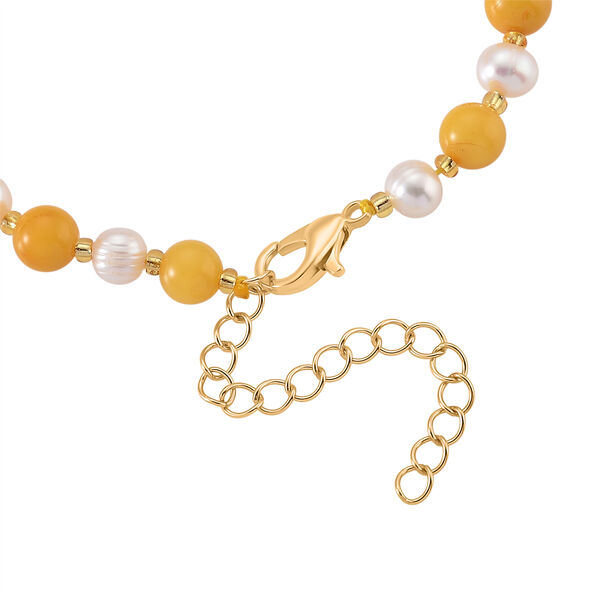 D'Joy Nat&uuml;rlicher Baltischer Bernstein, Wei&szlig;e S&uuml;&szlig;wasser Perle (4-5mm) Armband ca. 18 cm + 5 cm Extender, 925 Silber Vergoldet image number 4