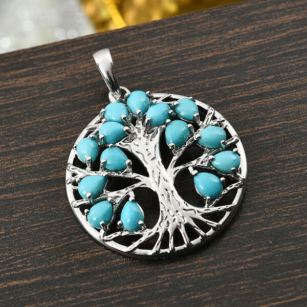 Natürlicher Sleeping Beauty Türkis Baum des Lebens Anhänger in Silber, 1,86 ct. image number 2