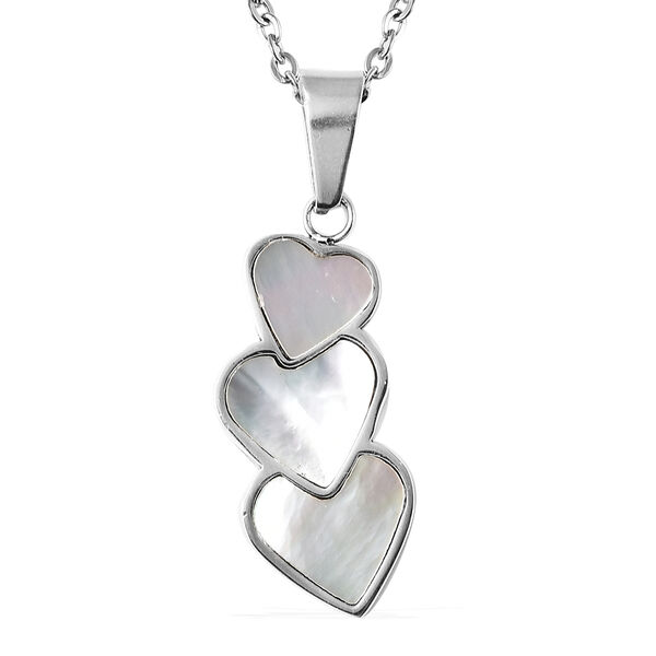 2er-Set Weißes Perlmutt Ohrstecker und Anhänger mit Kette ca. 50 cm in Edelstahl image number 2