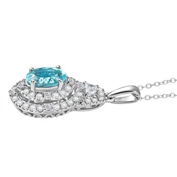 RHAPSODY zertifiziert und gepr&uuml;ft AAAA Paraiba Turmalin und VS-EF Diamant Anh&auml;nger mit 45cm Kette in 950 Platin - 2,22 ct.