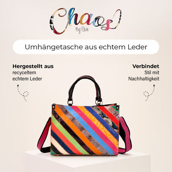 Chaos by Elsie Echteder Crossbody Tasche mit RFID und Mini-Blitzlampe, Multicolor Gepr&auml;gtes Krokodil-Muster in Gl&auml;nzenden Streifen, 34x15x26,5cm