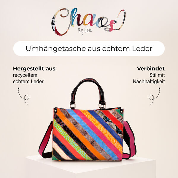 Chaos by Elsie Echteder Crossbody Tasche mit RFID und Mini-Blitzlampe, Multicolor Geprägtes Krokodil-Muster in Glänzenden Streifen, 34x15x26,5cm image number 2