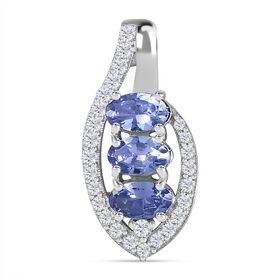 Tansanit, Weißer Zirkon Anhänger 925 Silber platiniert ca. 0,92 ct.