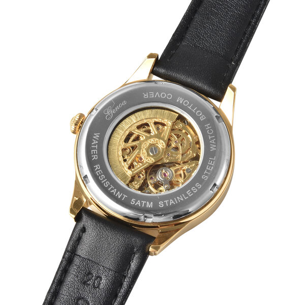 Genoa - Goldfarbene Automatikuhr, transparentes Ziffernblatt, echtes Leder-Armband, wasserdicht bis 5 ATM, Edelstahl Gelbbeschichtung image number 4